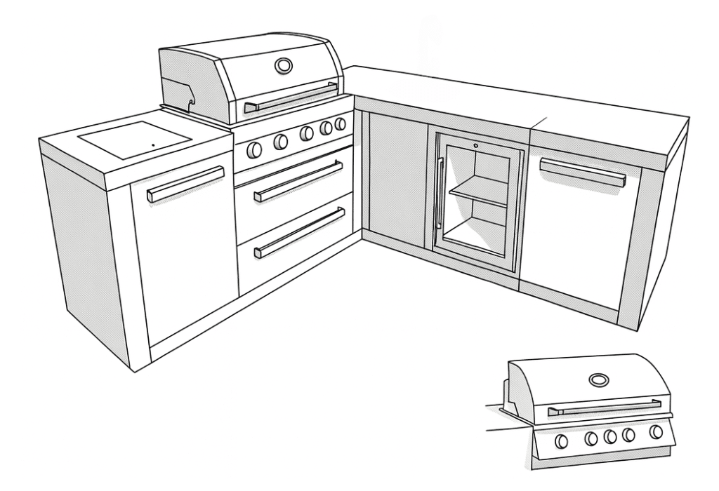 L Shape Island Grill Left Hood 3D Diagram