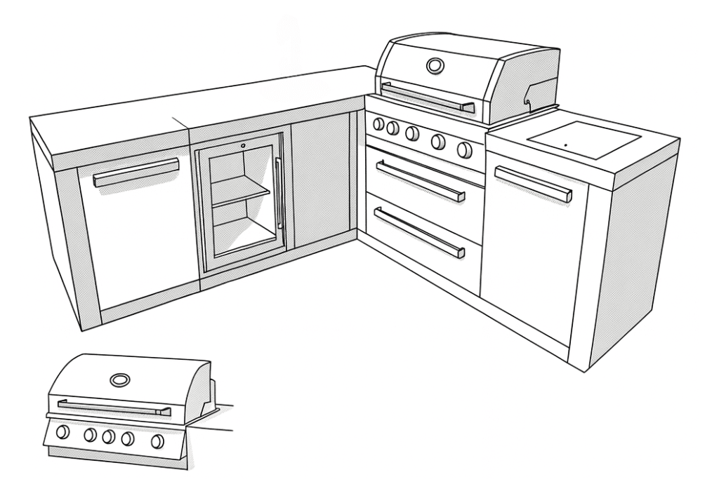 L Shape Island Grill Right Hood 3D Diagram
