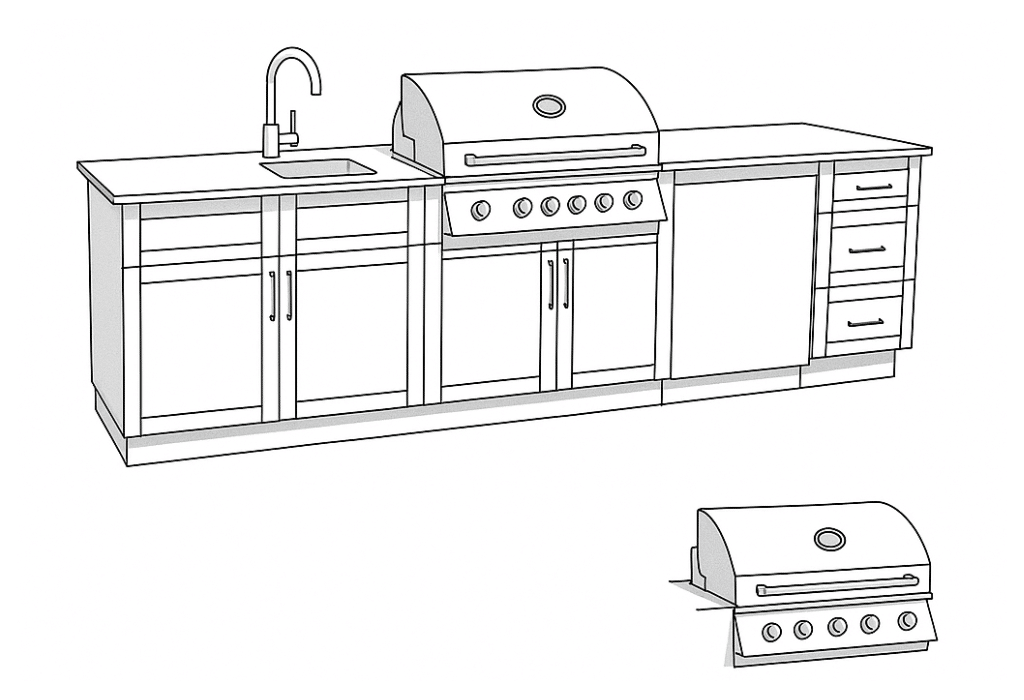 Rectangle Island Grill Left Faucet 3D Diagram