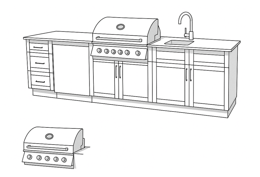 Rectangle Island Grill Right Faucet 3D Diagram